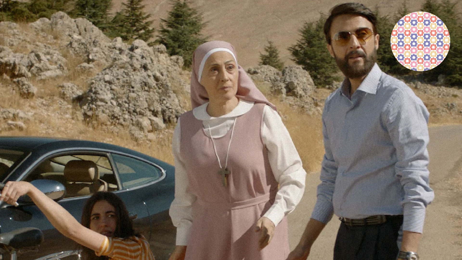 Bilde fra filmen All roads lead to Rome en nonne en mann en ung kvinne