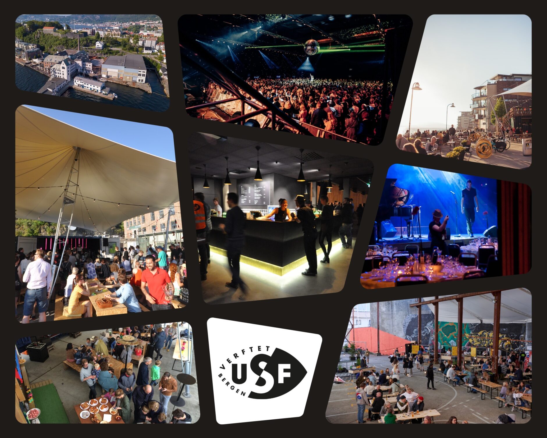 Bildecollage fra USF Verftet - servering og publikum