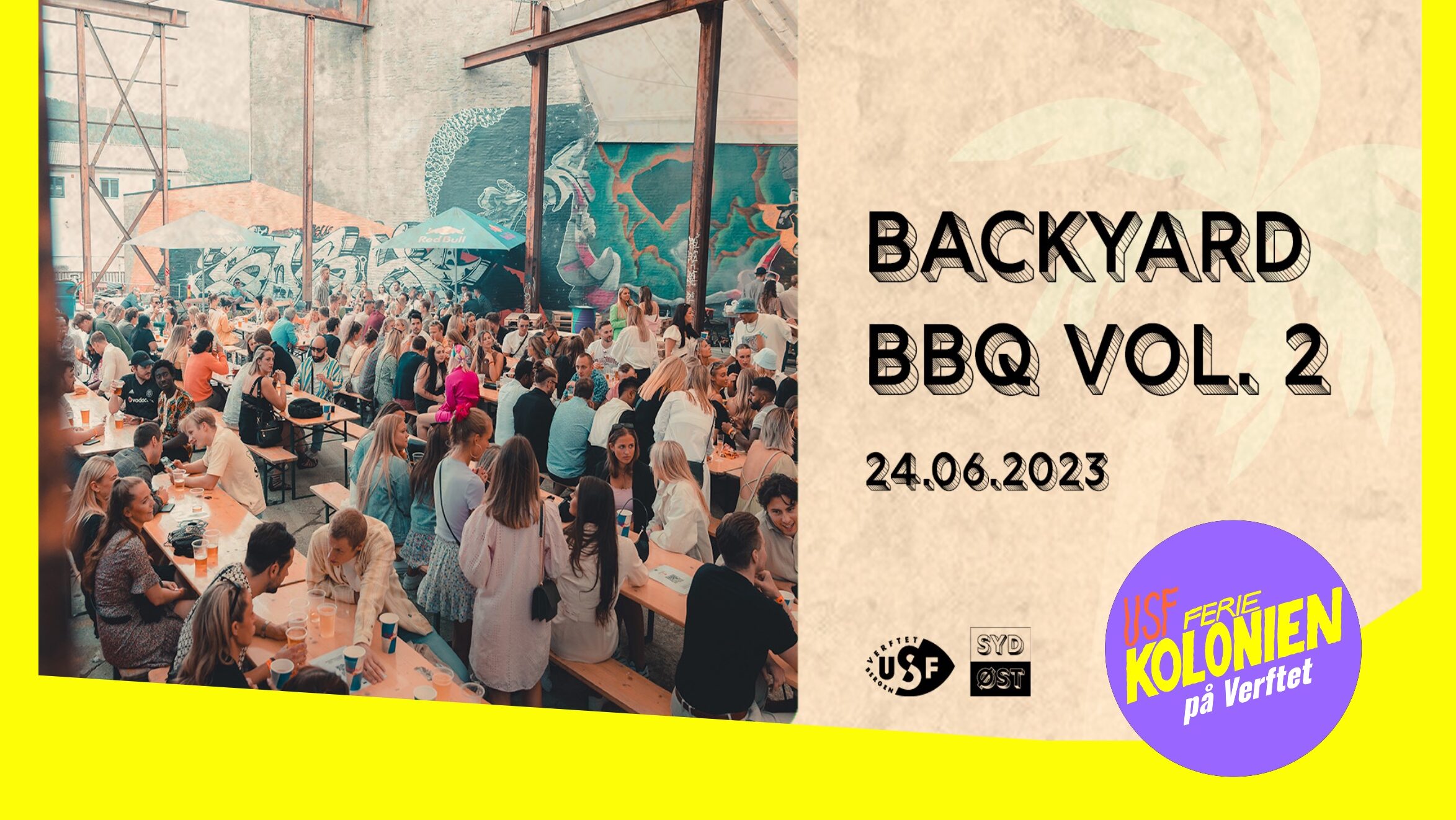 Bilde av folk som er samlet til et arrangement i Bakgården på USF Verftet